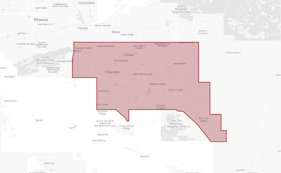 A detailed map of Las Vegas highlighting a red area, representing a service zone for Paragon Service Pros.