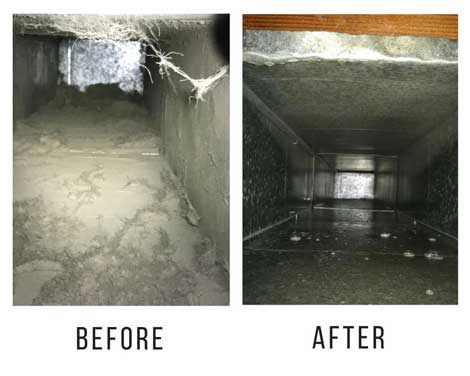 Duct cleaning transformation by Paragon Services Pros, featuring before and after images highlighting the results.