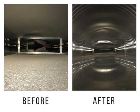 Visual comparison of a duct cleaning machine by Paragon Services Pros, highlighting its condition before and after cleaning.