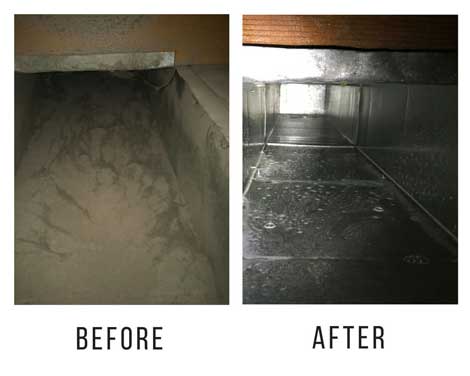Duct cleaning transformation by Paragon Services Pros, featuring a clear before and after comparison of the ducts.