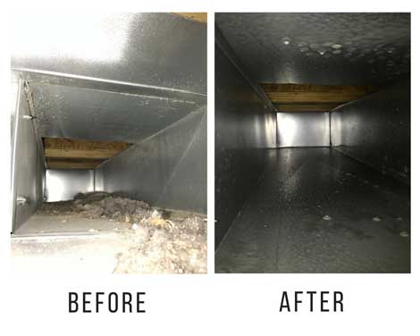 Before and after images of a duct cleaning machine, showcasing the effectiveness of Paragon Services Pros' cleaning process.
