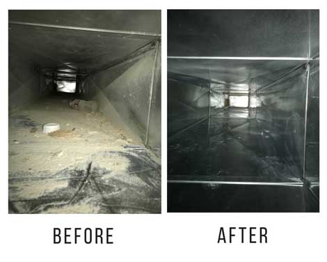 Before and after image showcasing the results of duct cleaning by Paragon Services Pros, highlighting improved air quality.