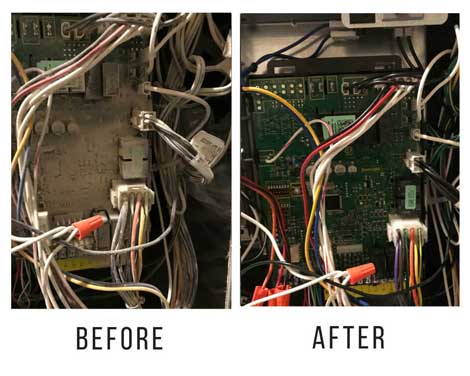 Visual comparison of wiring before and after replacement, showcasing the quality work of Paragon Services Pros.