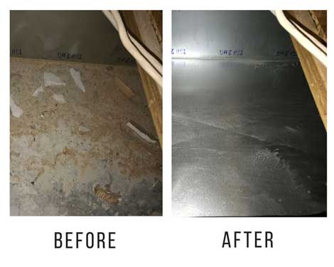 Before and after images showcasing a metal surface restoration by Paragon Services Pros, highlighting the transformation.